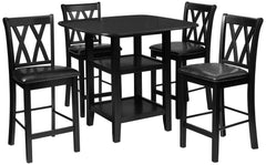 5-Piece Counter Height Dining Set with Display Shelves – Black