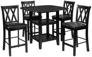 5-Piece Counter Height Dining Set with Display Shelves – Black
