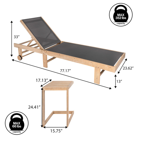 Outdoor Chaise Lounge Set with Side Table