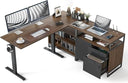 L-Shaped Electric Standing Desk with Drawers & Shelves