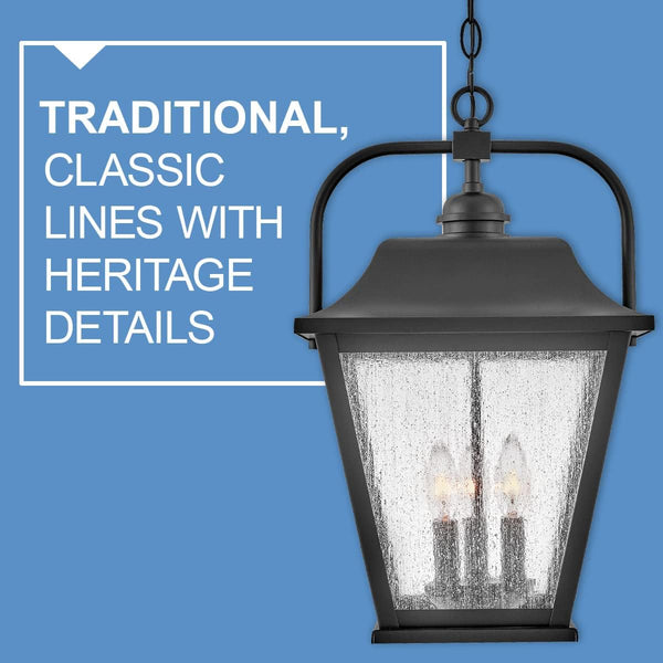 Black Aluminum Outdoor Hanging Lantern with Clear Seedy Glass