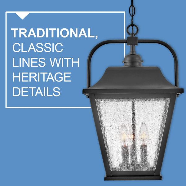 Black Aluminum Outdoor Hanging Lantern with Clear Seedy Glass
