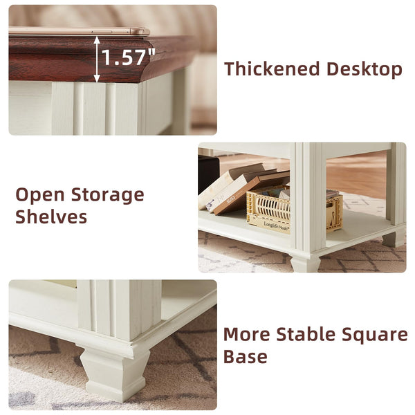 Farmhouse Coffee Table Set of 3 with Open Shelf