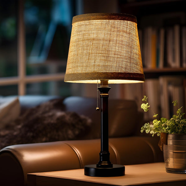 Small Pull Chain Table Lamp with Fabric Shade 19.5"