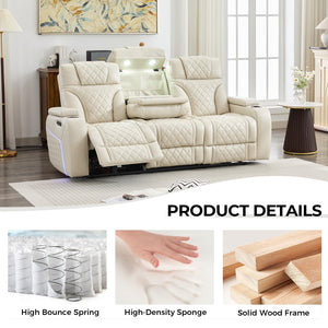 Power Recliner Sofa with Adjustable Headrest & LED Lights