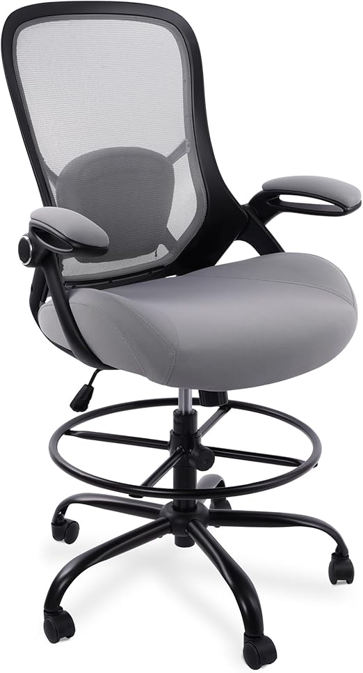 Tall Drafting Chair with Flip-Up Armrests & Adjustable Footrest