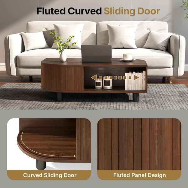 Mid-Century Modern Coffee Table with Storage, 39.4"