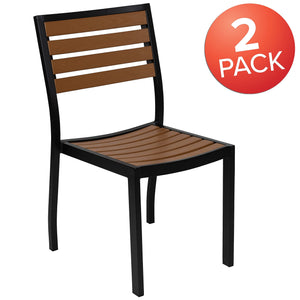 Outdoor Stackable Side Chair with Faux Teak Poly Slats