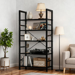 5-Tier Industrial Bookshelf with Metal Frame