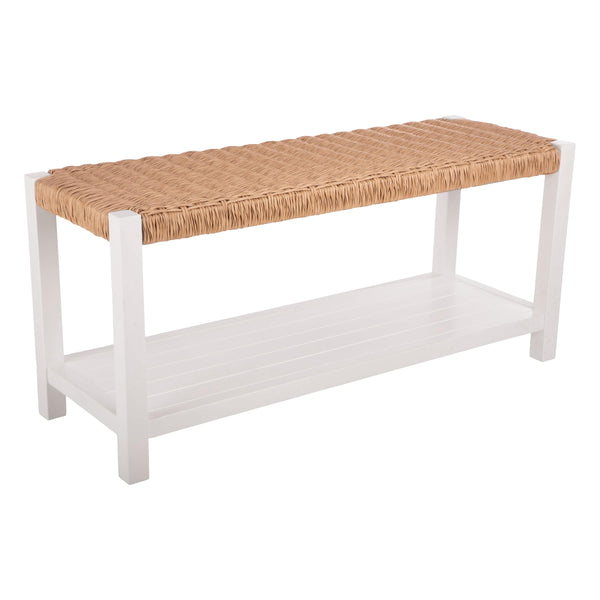 40-Inch Wood Storage Bench with Woven Rope Seat