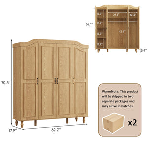 Arched Armoire Wardrobe Closet with 4 Doors & 2 Hanging Rods