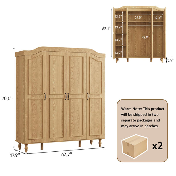 Arched Armoire Wardrobe Closet with 4 Doors & 2 Hanging Rods