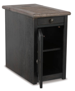 Rustic Chair Side End Table with Pull-Out Tray & USB Ports