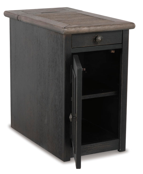 Rustic Chair Side End Table with Pull-Out Tray & USB Ports