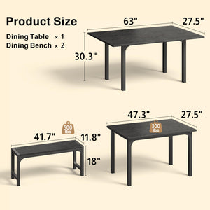 Extendable Dining Table Set with Bench for 4–6 | Smart-Flip Leaf | Metal Frame | Black