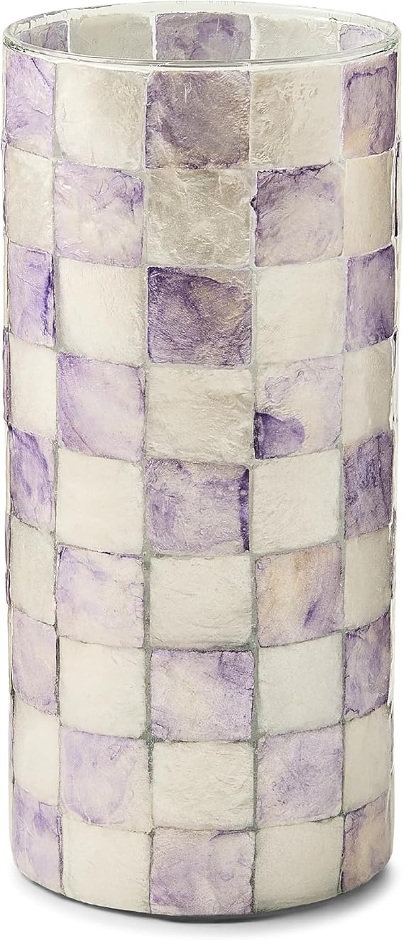 Capiz Glass Small Decorative Vase – Check Pattern