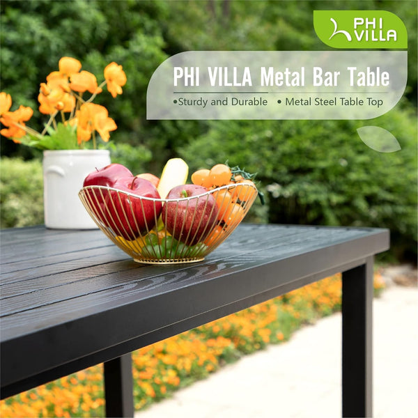 5-Piece Patio Bar Set with Metal Table & 4 Wicker Bar Stools