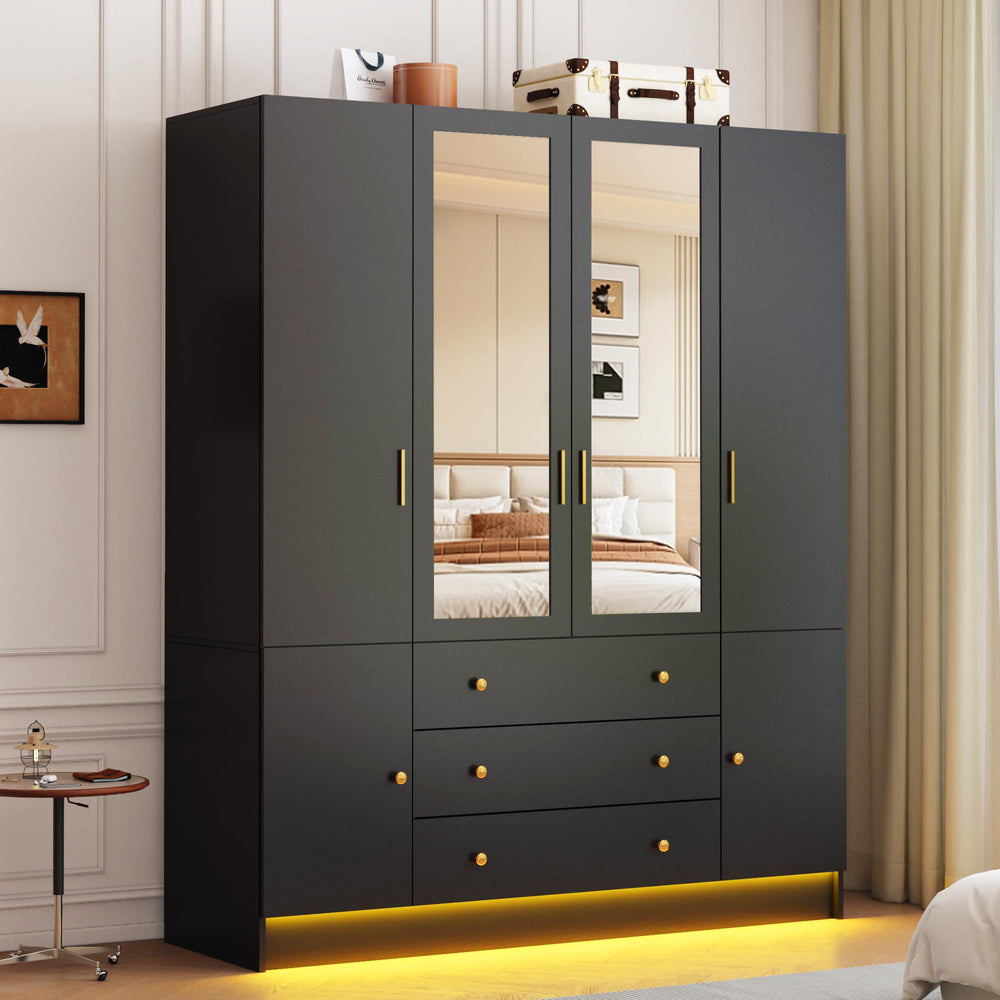 LED Armoire Wardrobe Closet with Mirror & Drawers