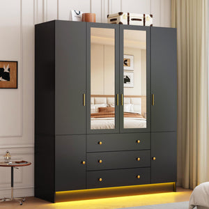LED Armoire Wardrobe Closet with Mirror & Drawers