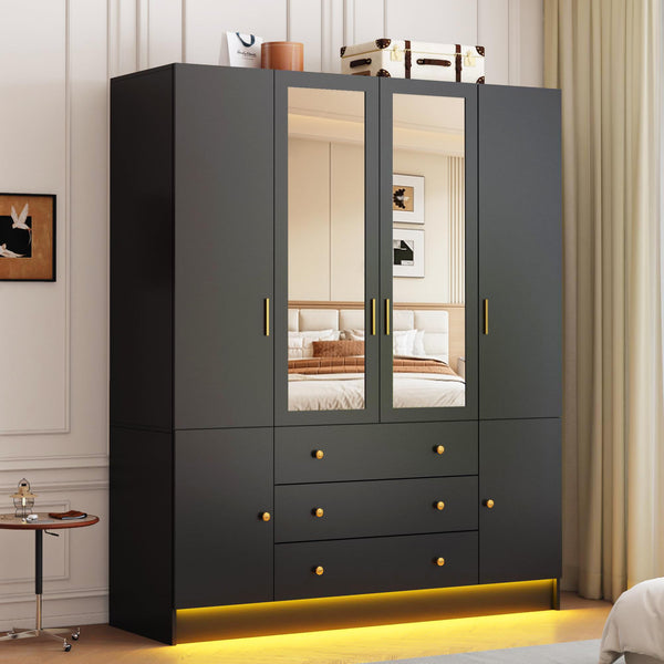 LED Armoire Wardrobe Closet with Mirror & Drawers