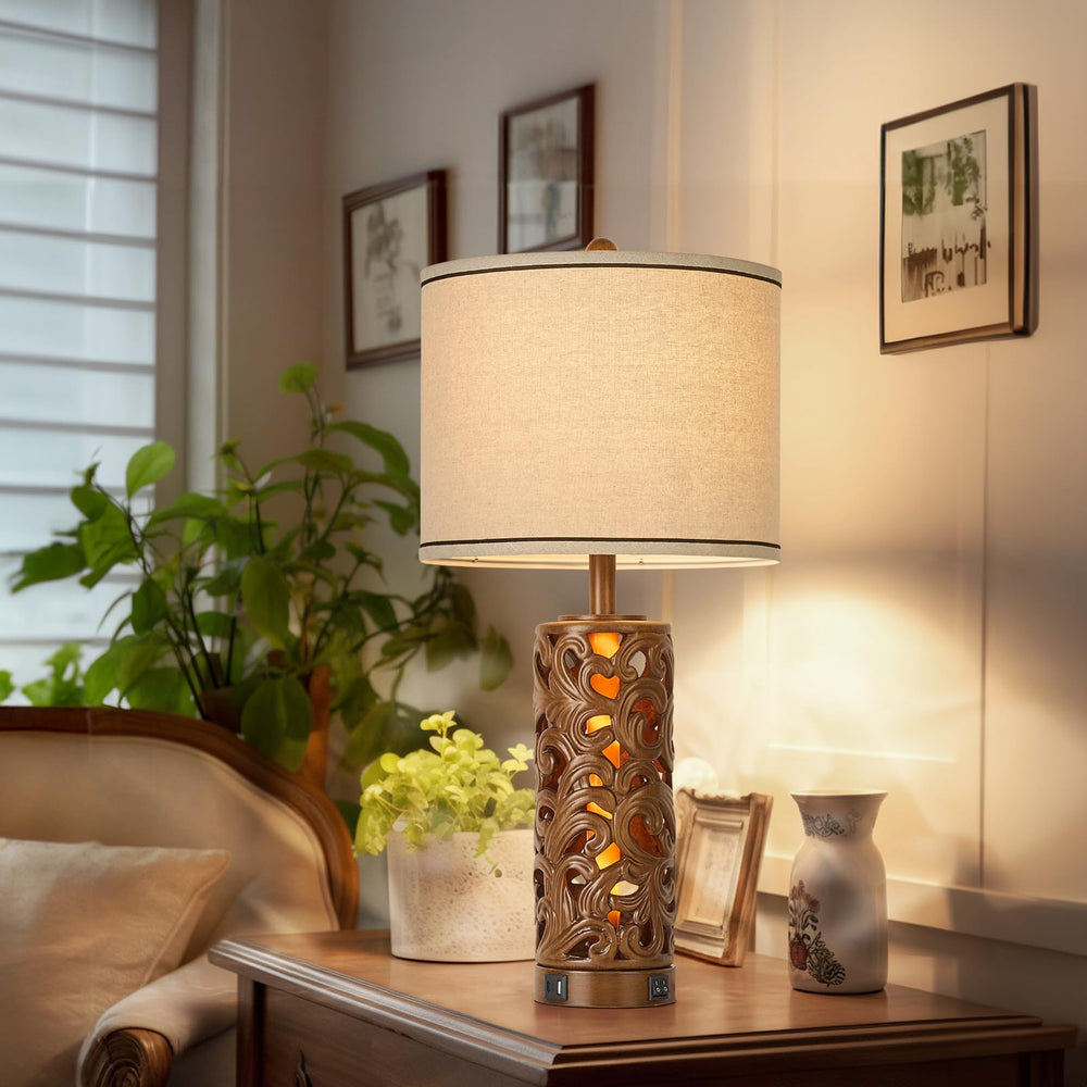 Farmhouse Table Lamps Set of 2 with USB Charging Ports