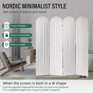 4-Panel Arched Wood Room Divider Folding Privacy Screen