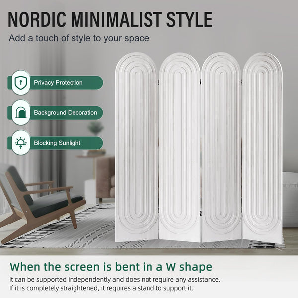 4-Panel Arched Wood Room Divider Folding Privacy Screen