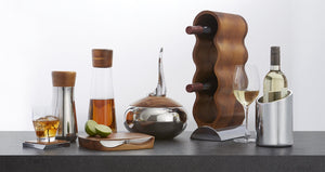 4-Bottle Acacia Wood Wine Rack with Metal Base