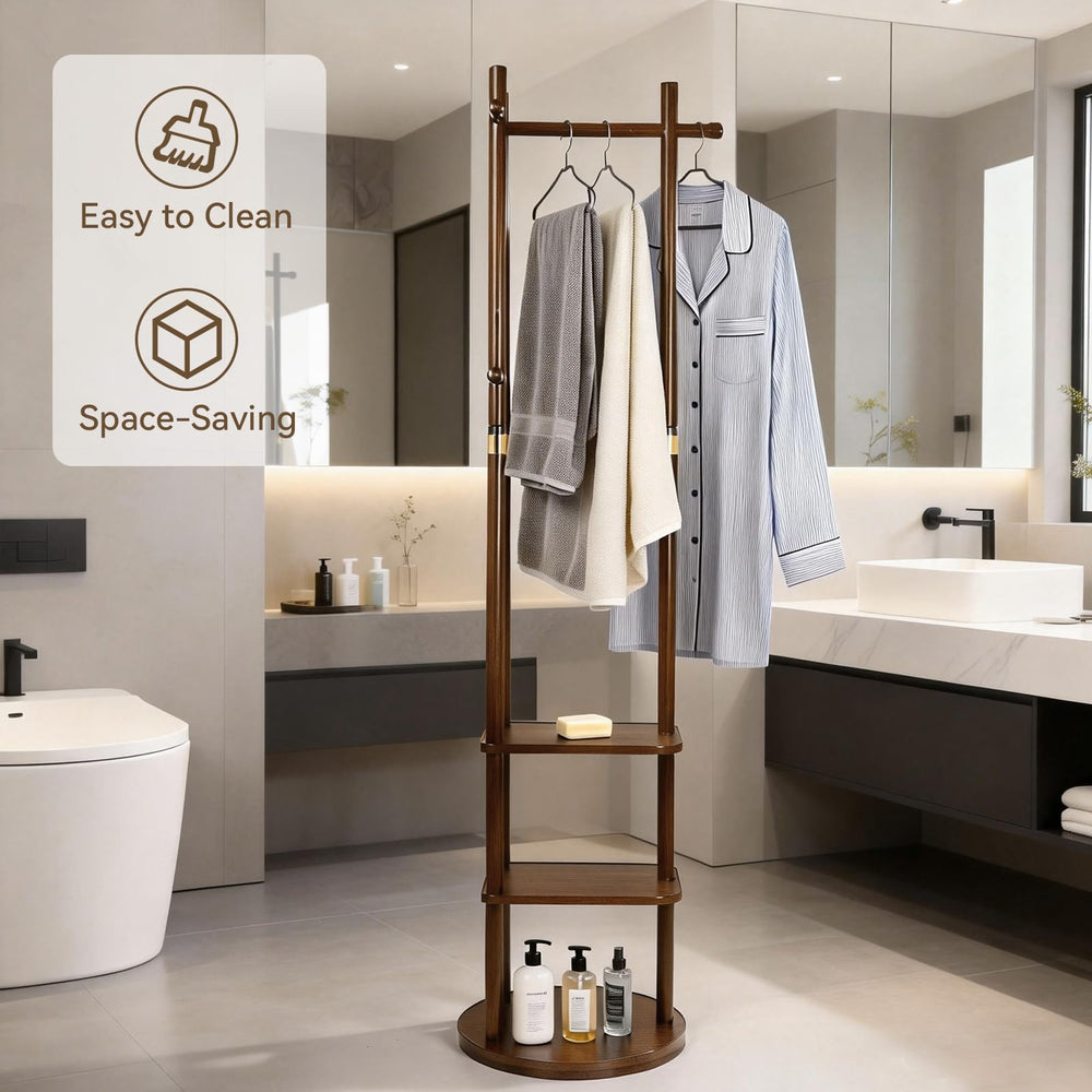 Freestanding Rotary Coat Rack with Shelves & Hooks