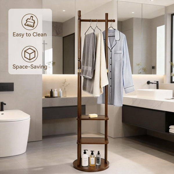 Freestanding Rotary Coat Rack with Shelves & Hooks