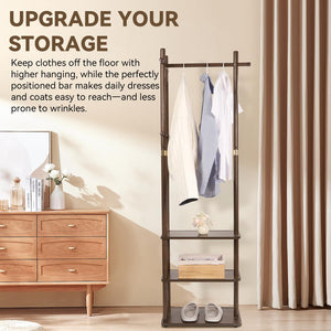 Wood Coat Rack with 3 Shelves and 5 Hooks