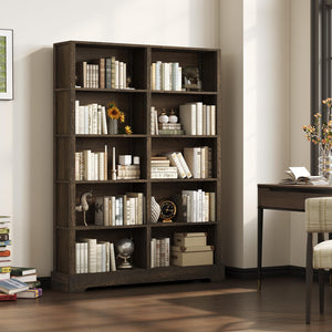 5-Tier Wood Bookcase, 47" Wide & 64" Tall with Storage