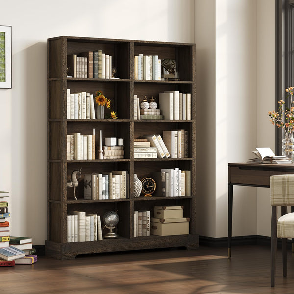 5-Tier Wood Bookcase, 47" Wide & 64" Tall with Storage