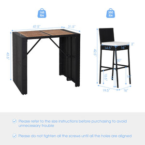 5-Piece Outdoor Wicker Bar Set with Acacia Wood Table & 4 Bar Stools