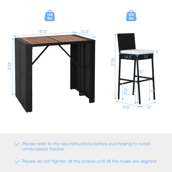 5-Piece Outdoor Wicker Bar Set with Acacia Wood Table & 4 Bar Stools