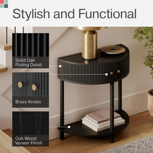 Fluted Half Moon Console Table with Hidden Storage