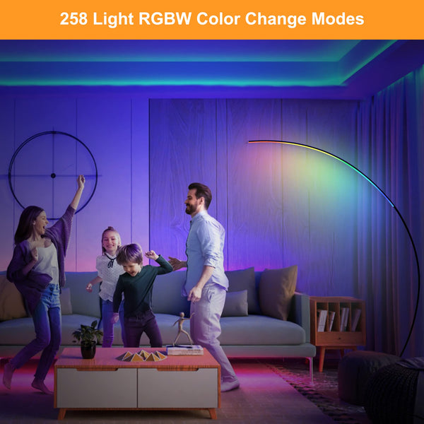 RGBW Arc Floor Lamp with Remote – Dimmable LED Color Changing Standing Lamp