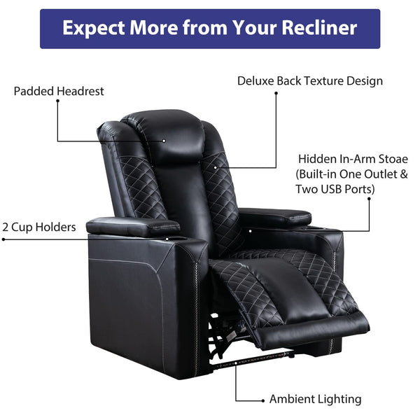 Electric Power Recliner Chair with USB Ports & Cup Holders