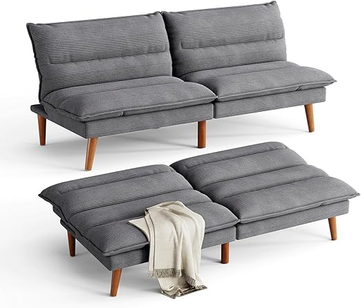 Corduroy Futon Sofa Bed with Adjustable Backrest