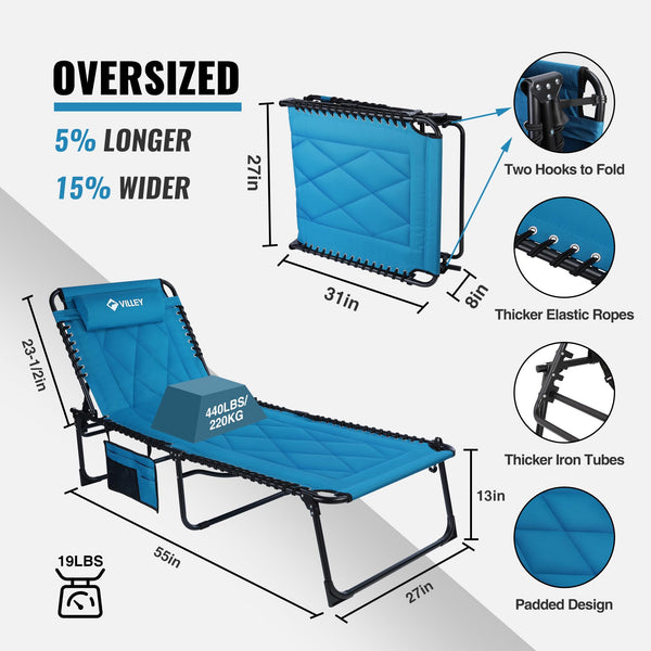Oversized Padded Chaise Lounge with Adjustable Backrest