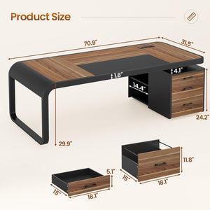 70.9" Executive Desk with File Cabinet & Charging Station