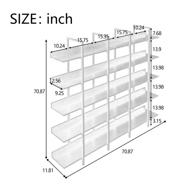 5-Shelf Industrial Open Bookcase with Metal Frame