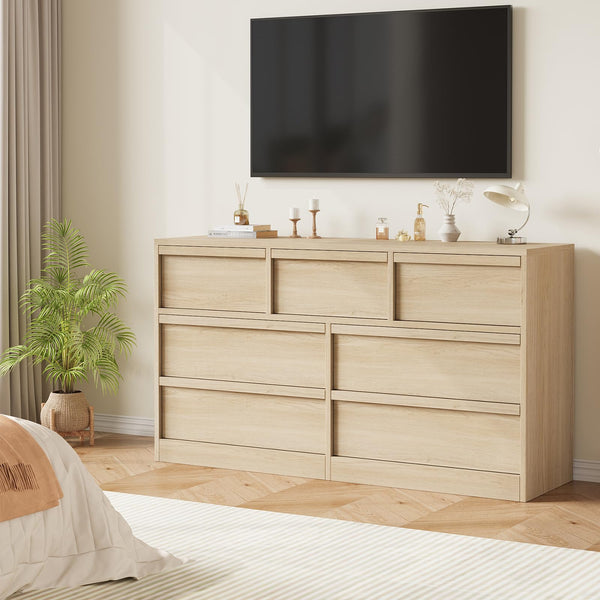 7-Drawer Dresser, 54" Wide, Natural Oak