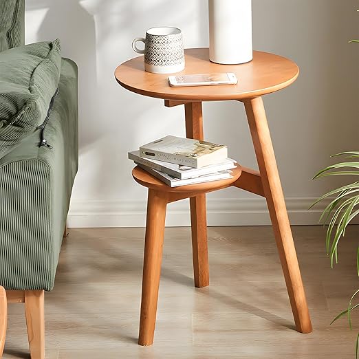 2-Tier Round End Table with Storage Shelf