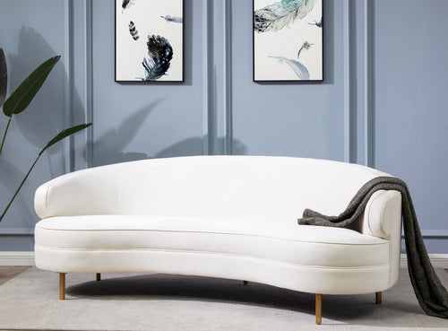 Cream Velvet Gold Curved Sofa – 4-Seat Contemporary Living Room Couch