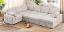 L-Shaped Sleeper Sectional Sofa with Storage & Charging