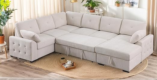 L-Shaped Sleeper Sectional Sofa with Storage & Charging