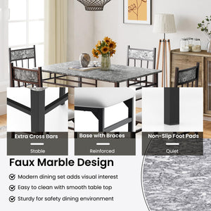 5-Piece Faux Marble Dining Table Set with 4 Cushioned Chairs