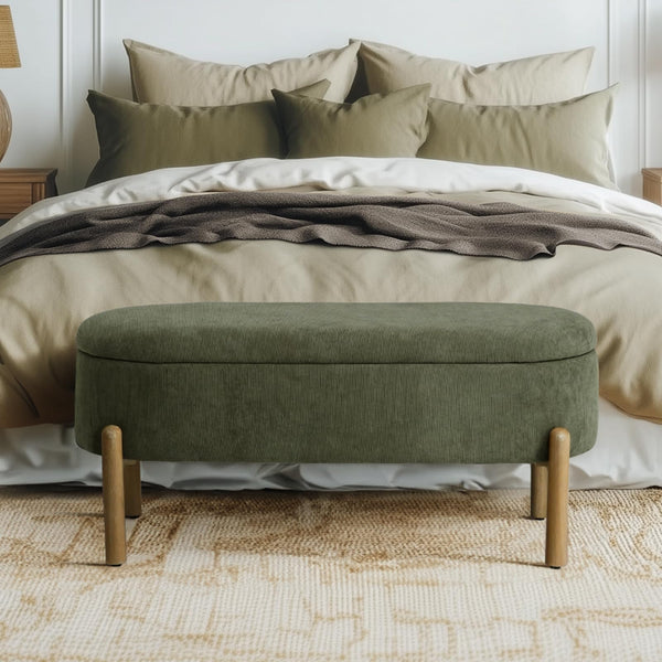 Corduroy Upholstered Storage Bench with Hidden Storage