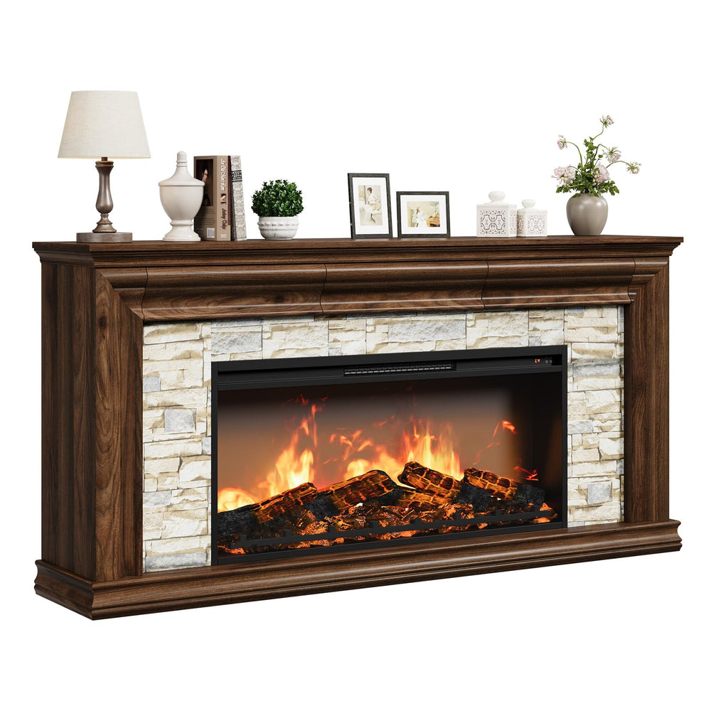 70" Electric Fireplace TV Stand with Mantel & Concealed Storage
